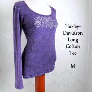 HARLEY-DAVIDSON TOP, M-L, LONG SLEEVED & LONG BODY FANCY LOGO, PURPLE COTTON H-D
